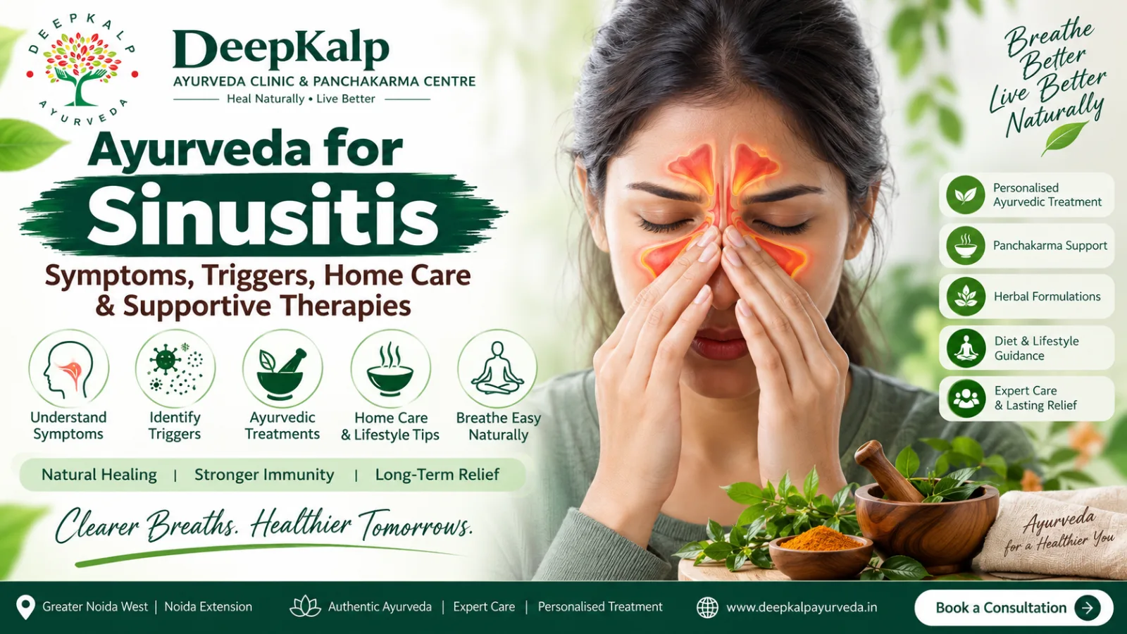 Ayurveda for Sinusitis: Symptoms, Triggers, Home Care & Supportive Therapies